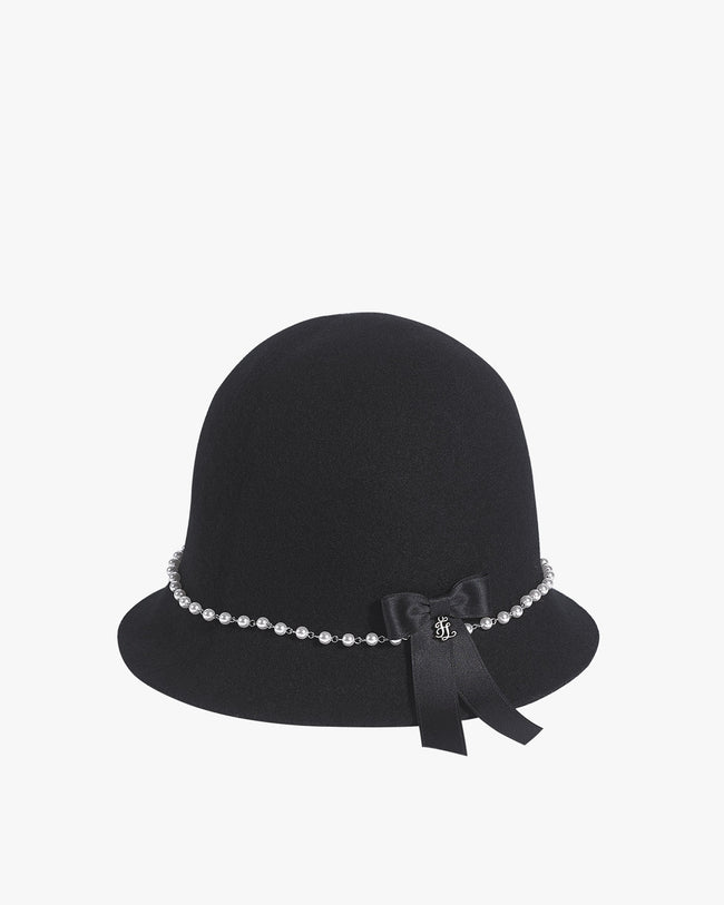 [Fair Liar Heritage] Pearl Trimmed Wool Cloche Hat