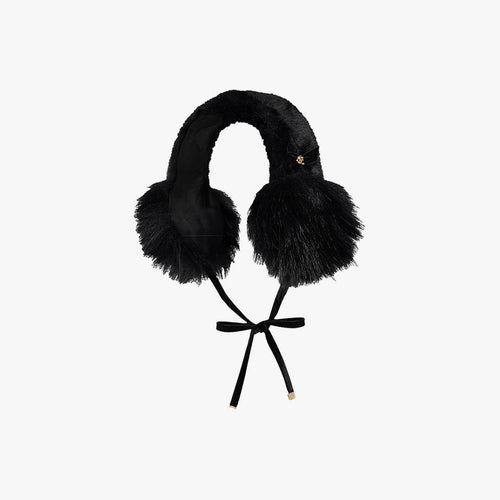Velvet Ribbon Fur Earmuff (Black)
