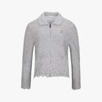 Wool Crochet Windproof Cardigan (Grey)