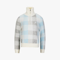 Collar Windproof Check Knit (Blue)