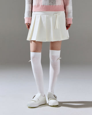 Ribbon pleated culotte pants - Ivory