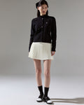 Leather flower trimmed cardigan - Black