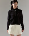 Leather flower trimmed cardigan - Black