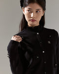 Leather flower trimmed cardigan - Black