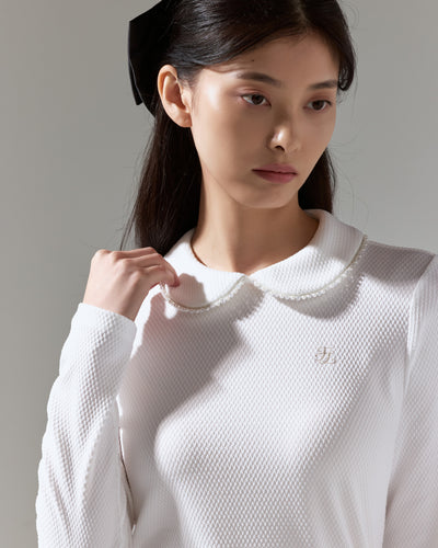 Beaded round collar T-shirt - Ivory