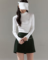 Fair Liar Double Frill High Neck Rib Knit - White