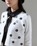 Flower Jacquard Open Ribbon Cardigan - Ivory