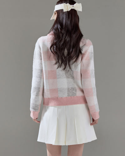 Collar check windproof knit - Pink