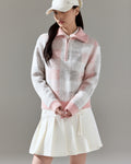 Collar check windproof knit - Pink