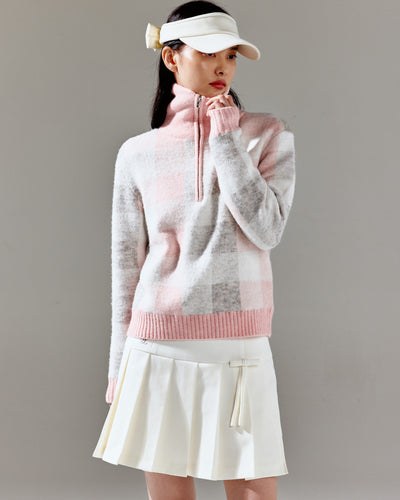 Collar check windproof knit - Pink