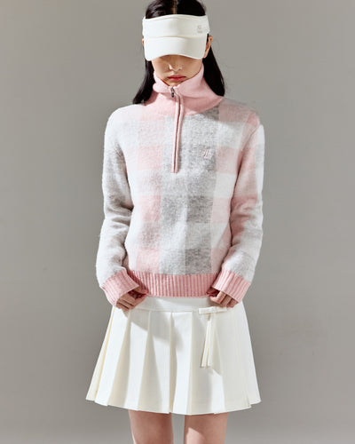 Collar check windproof knit - Pink