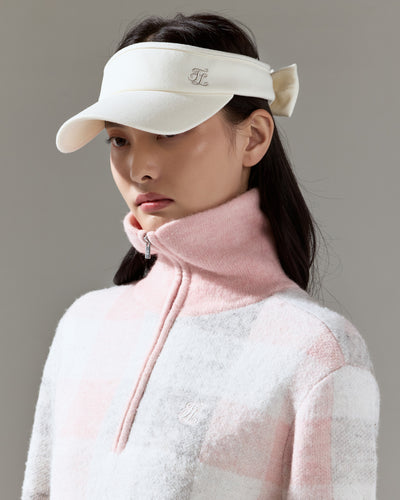 Collar check windproof knit - Pink