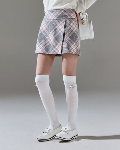 Plaid Wool A-line skirt - Grey