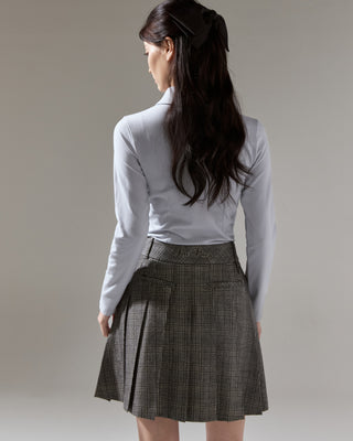 Mid Pleated Flare Checkered Skirt