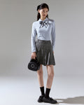 Mid Pleated Flare Checkered Skirt