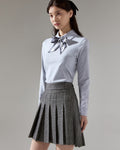 Mid Pleated Flare Checkered Skirt