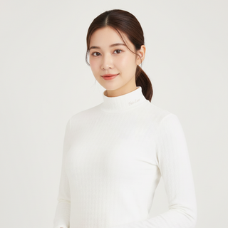 Houndstooth Jacquard High Neck T-Shirt - Ivory