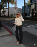 Leather flower trimmed cardigan - Cream
