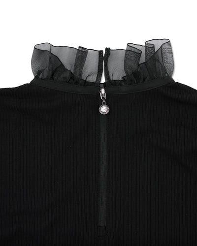 Ruffle high neck cooling inner t-shirt - Black