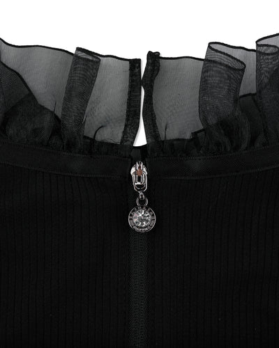 Ruffle high neck cooling inner t-shirt - Black