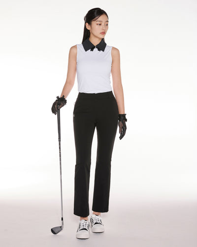 Big collar ribbon sleeveless t-shirt- White