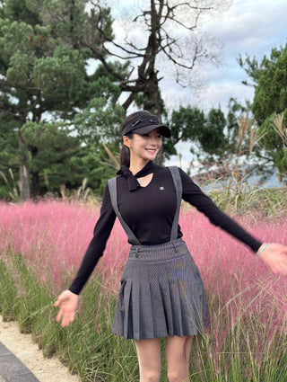 Neck Ribbon Knit Pullover - Black