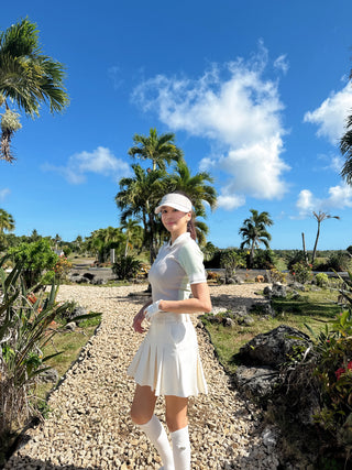 Lettering Jacquard Pleated Skirt (Cream)