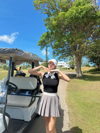 Detachable Lace Ribbon Sleeveless Knit (Black)