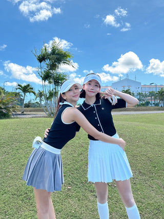 Detachable Lace Ribbon Sleeveless Knit (Black)