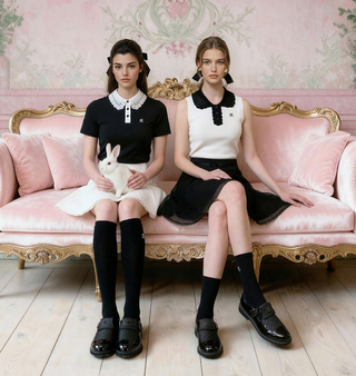 Eyelet Lace Collar T-shirt (Black)