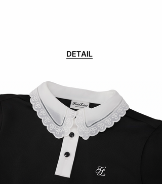 Eyelet Lace Collar T-shirt (Black)