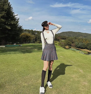 High waist overall pleated skirt - Black