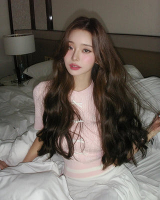 Fair Liar Ribbon Cropped Short Sleeve Knit - Pink