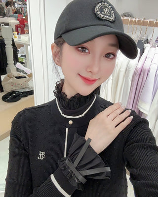 Frill sleeve high neck t-shirt - Black