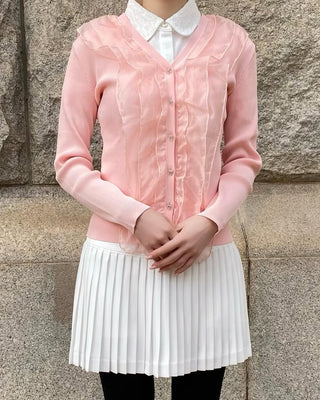 Organza V-neck cardigan (Coral)