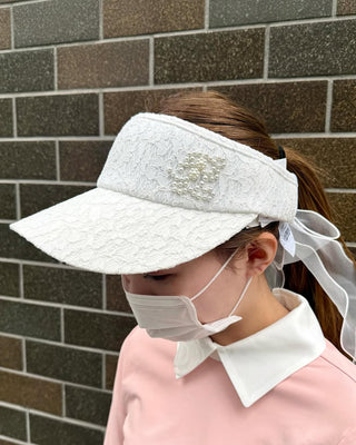 Lace Pearl Organza Visor (White)