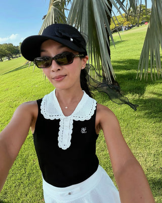 Crochet Collar Sleeveless Knit (Black)