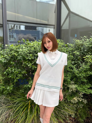 Pique Pleated Band Skirt (White)