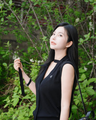 Tie Sleevless Cardigan Knit (Black)