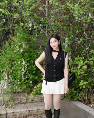 Tie Sleevless Cardigan Knit (Black)