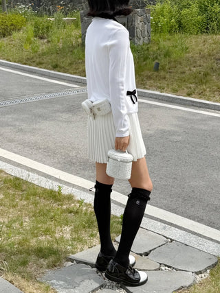 Satin Ribbon Summer Knee Socks (Black)