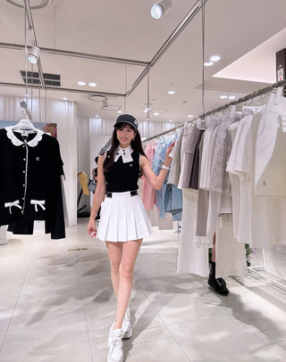 Pleats Side Band Skirt (White)