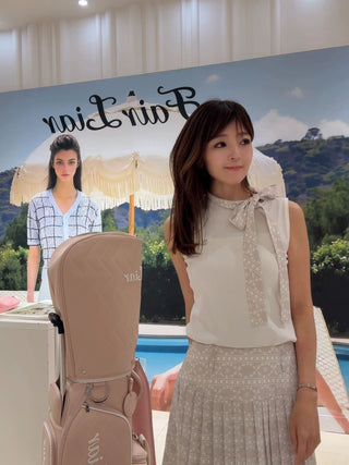 Sleeveless Ribbon Pattern Scarf Knit (White)