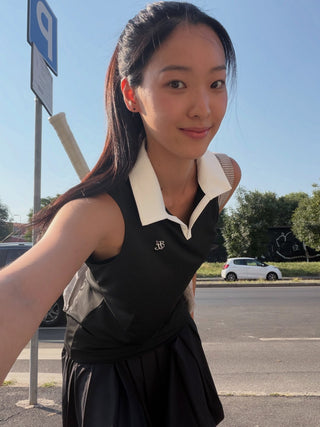 High-waisted Jersey Pleated Skirt (Black)