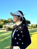 Flower Jacquard Open Ribbon Cardigan - Black