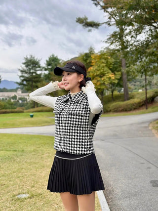 Houndstooth Checkered Quilted Vest - Black