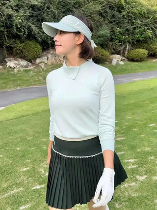 [FL Signature] Pearl & Bead Flare Pleated Skirt - Dark Green