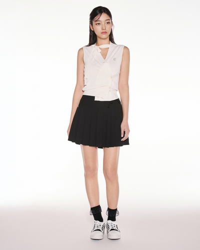 Asymmetrical ribbon pleated skirt - Black