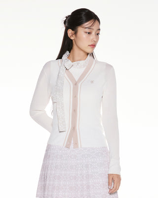 Color Combination Wide Ribbed Cardigan - White