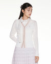 Color combination wide ribbed cardigan - White